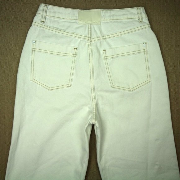 Re-Styld High Waist Straight Leg Jeans Women's Size 2 Raw Hem White Denim - Picture 5 of 9